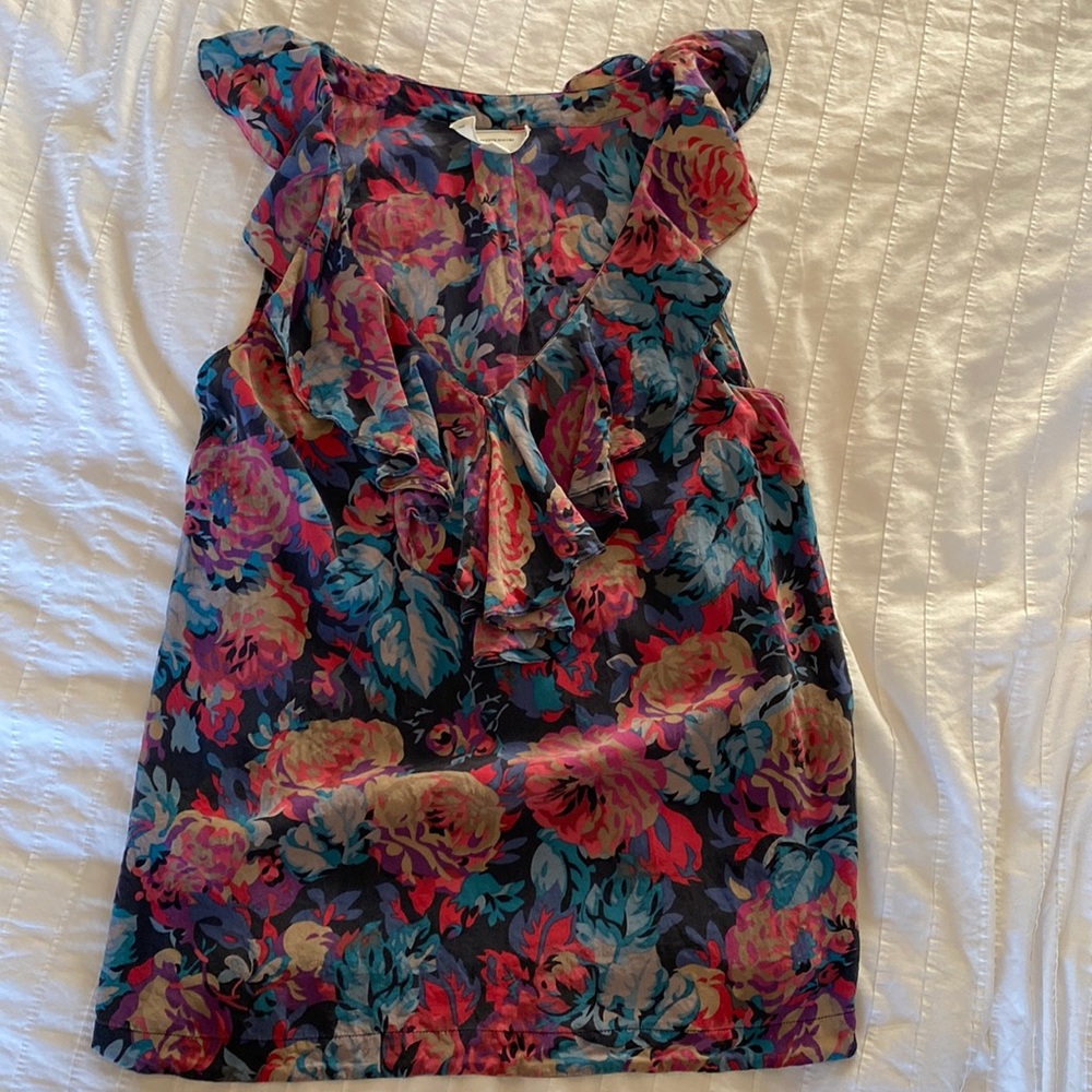 Anthropologie Moulinette Soeurs Silk Floral Ruffle Tank
